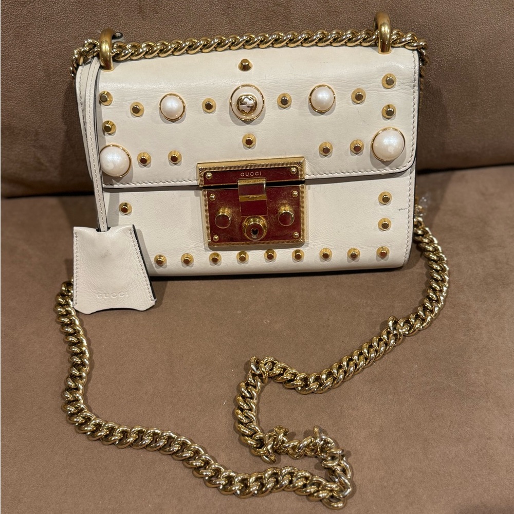 Gucci pearl padlock White and Gold Studded 2way bag
